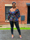 Chloe Ankara Peplum Top | Blue Multicoloured African Print