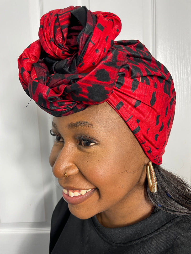 Awah Red and Black Ankara Headwrap/Scarf