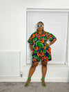 Barbara Ankara Short-sleeves Shirt | Green and Orange Multicolored African Print