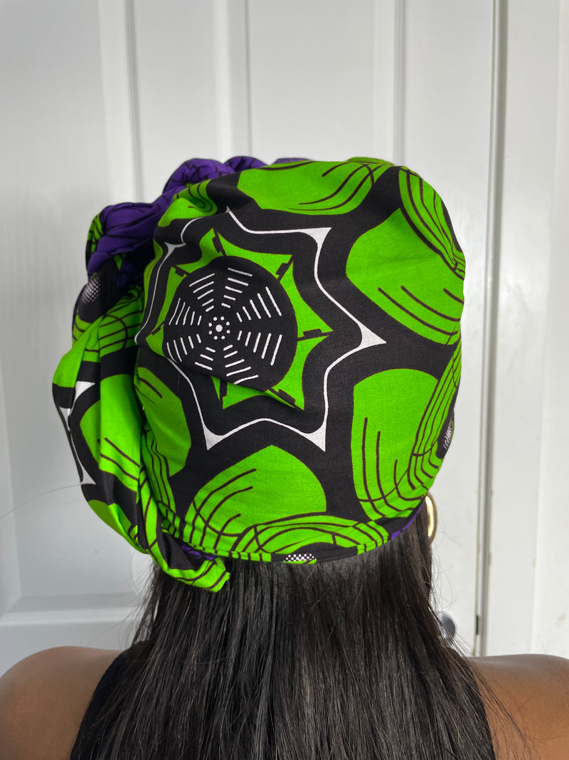 ASA Green and Purple Ankara Headwrap/Scarf