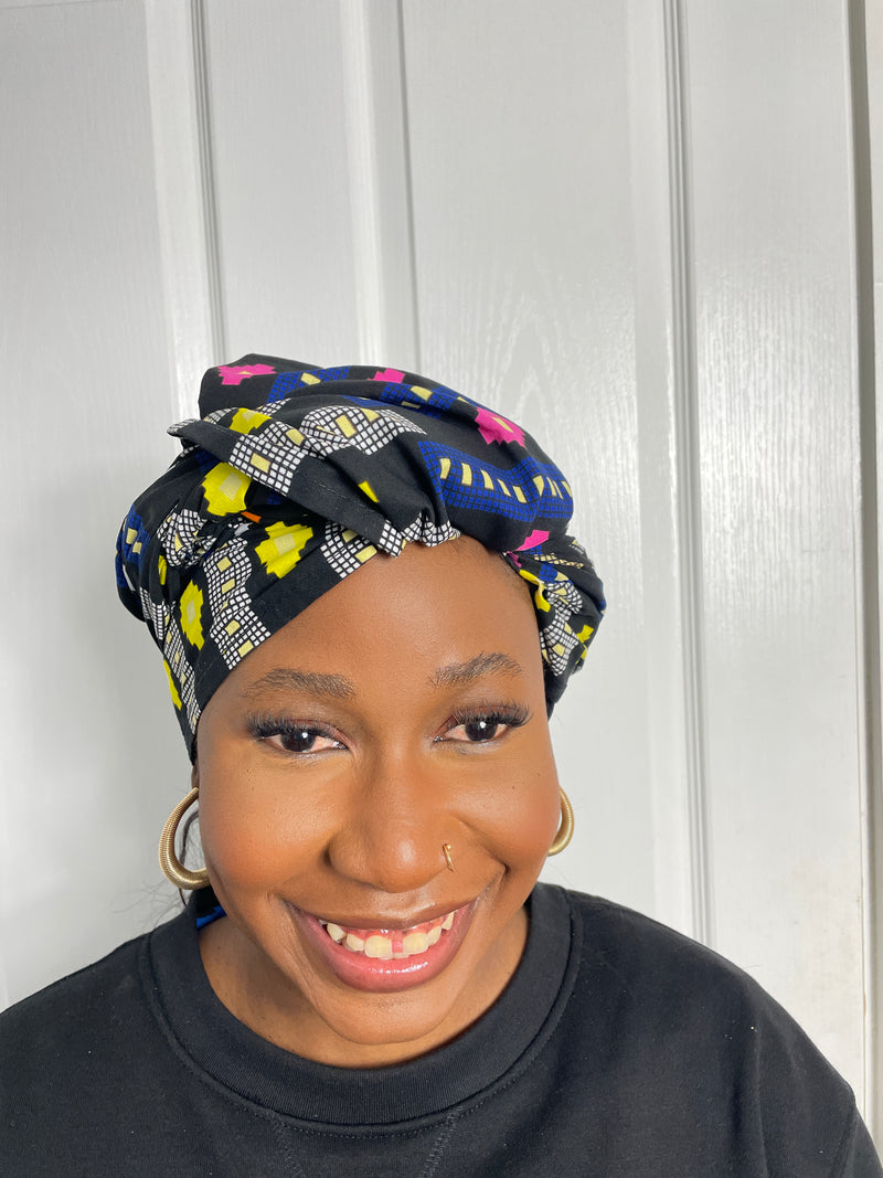 Tanya Black and Blue Multicolored Ankara Headwrap/Scarf