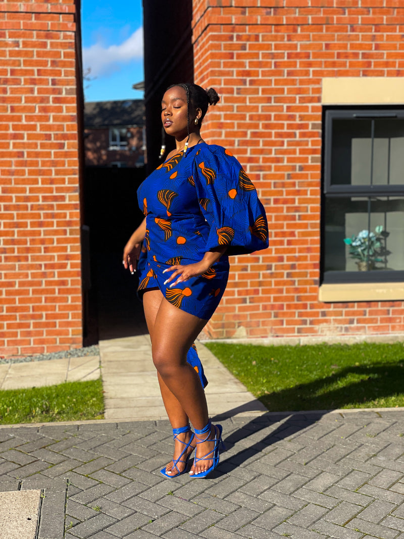 Fina Ankara Short Mini Dress | Yellow and Orange African Tribal Print