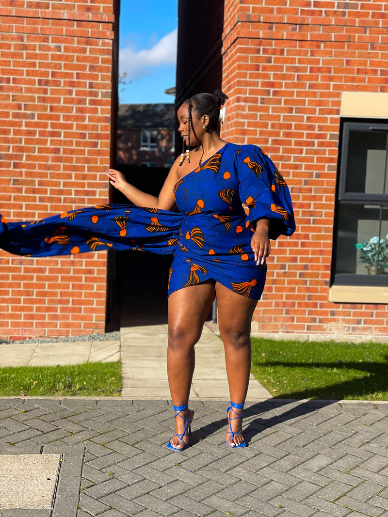 Fina Ankara Short Mini Dress | Yellow and Orange African Tribal Print