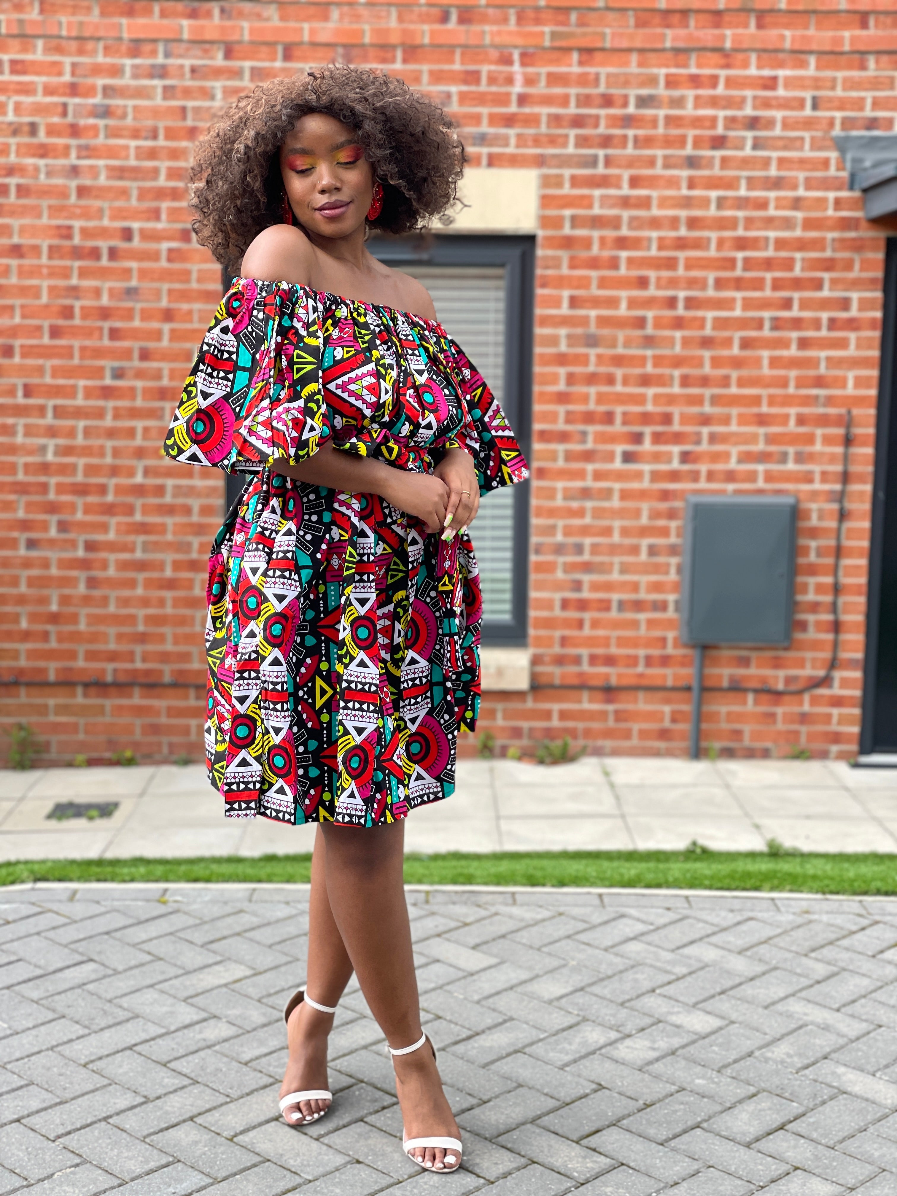 African midi hot dress,Ankara off shoulder with long sleeve dress,Ankara midi dress, African clothing for women, African dresses,Ankara clothing