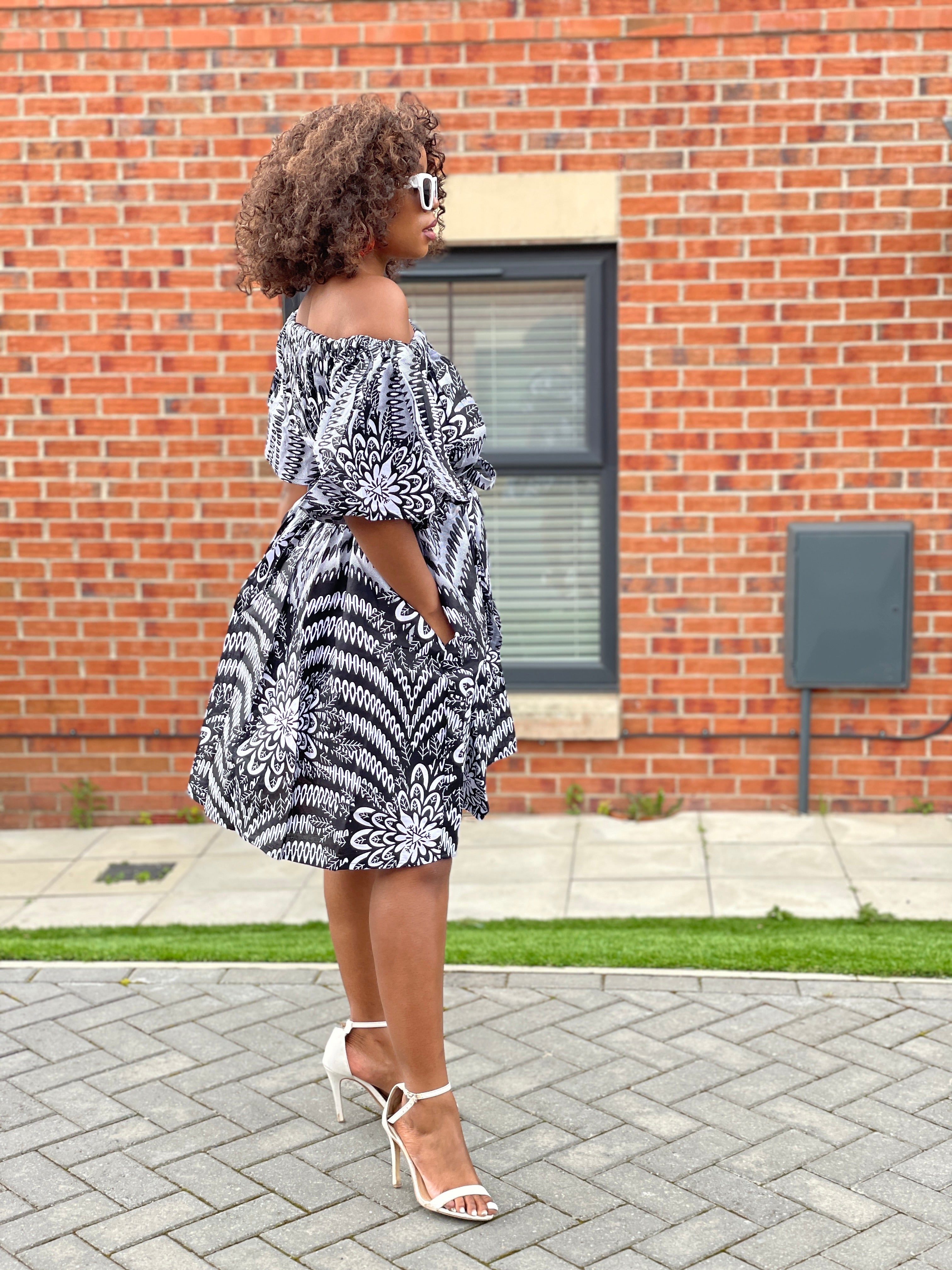 African midi hot dress,Ankara off shoulder with long sleeve dress,Ankara midi dress, African clothing for women, African dresses,Ankara clothing