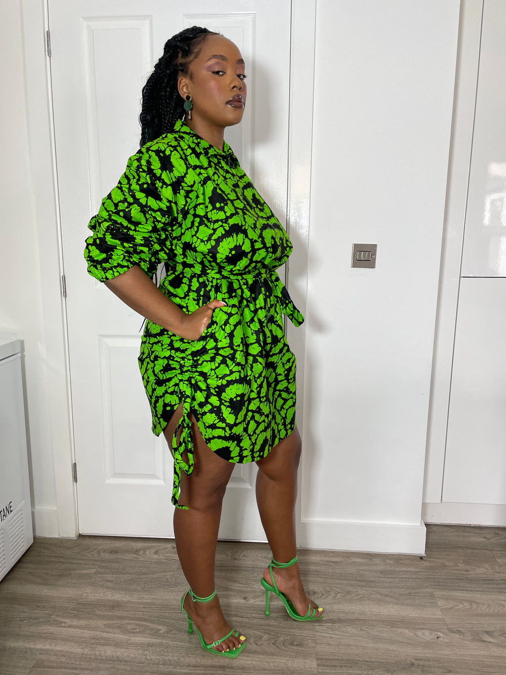 Irene Ankara Shirt Dress | Green and Black African Print