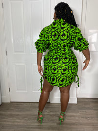 Irene Ankara Shirt Dress | Green and Black African Print