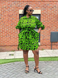 Irene Ankara Shirt Dress | Green and Black African Print