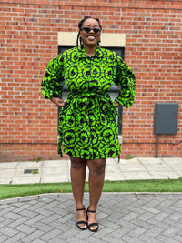 Irene Ankara Shirt Dress | Green and Black African Print