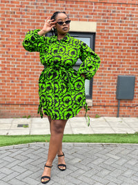 Irene Ankara Shirt Dress | Green and Black African Print