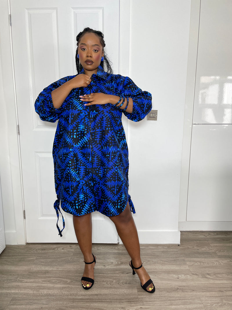 Imani Ankara Shirt Dress | Blue African Print