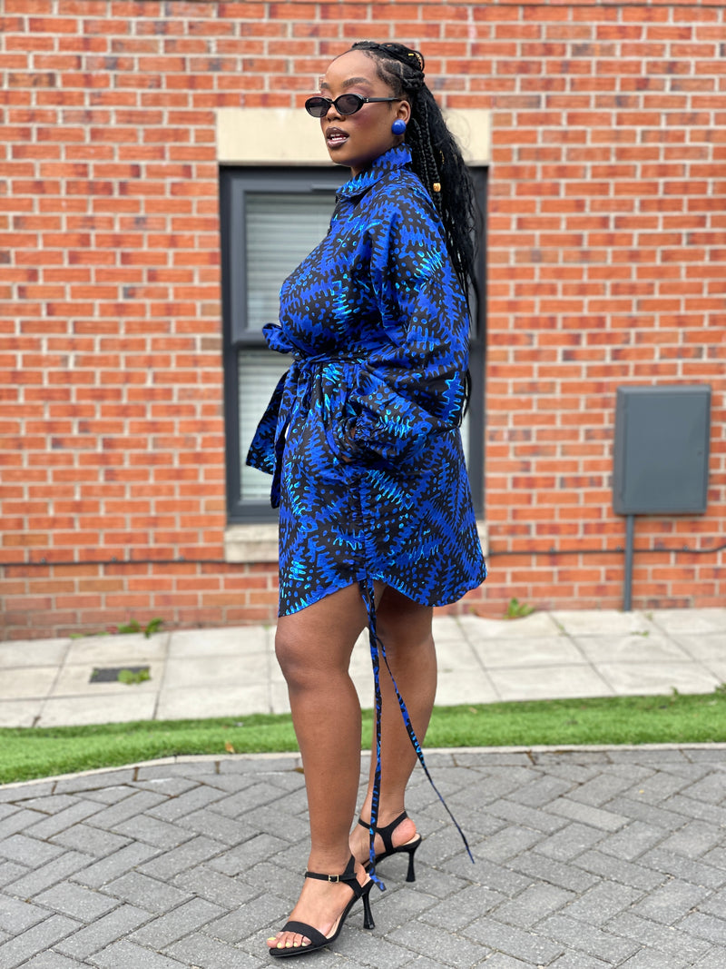 Imani Ankara Shirt Dress | Blue African Print