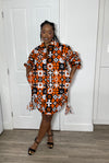 Isabel Ankara Shirt Dress | Orange and White African Print