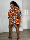 Isabel Ankara Shirt Dress | Orange and White African Print