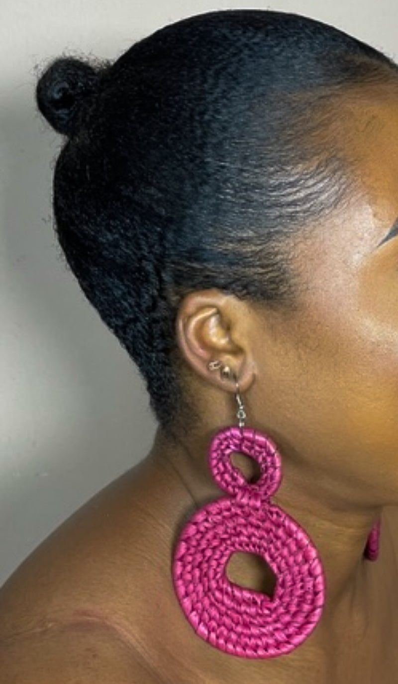 Dark Pink African Rattan Earring