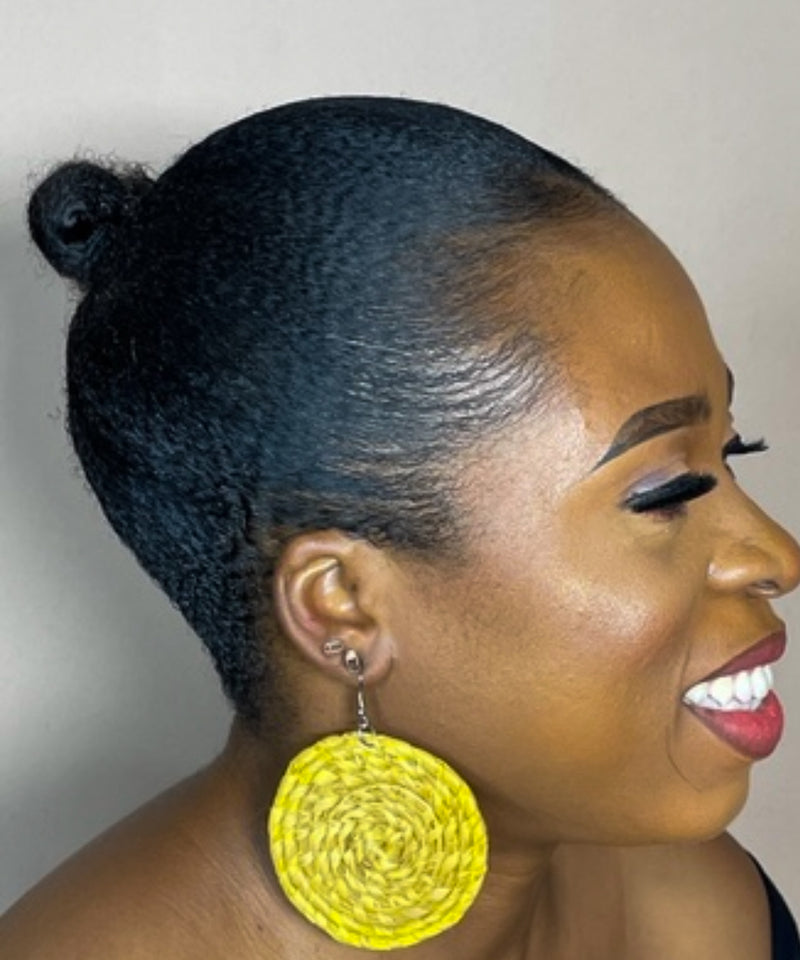 Yellow Circle Rattan Earring | African Rattan