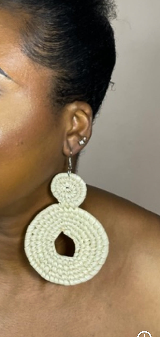 White Double Circle Rattan Earring | African Rattan