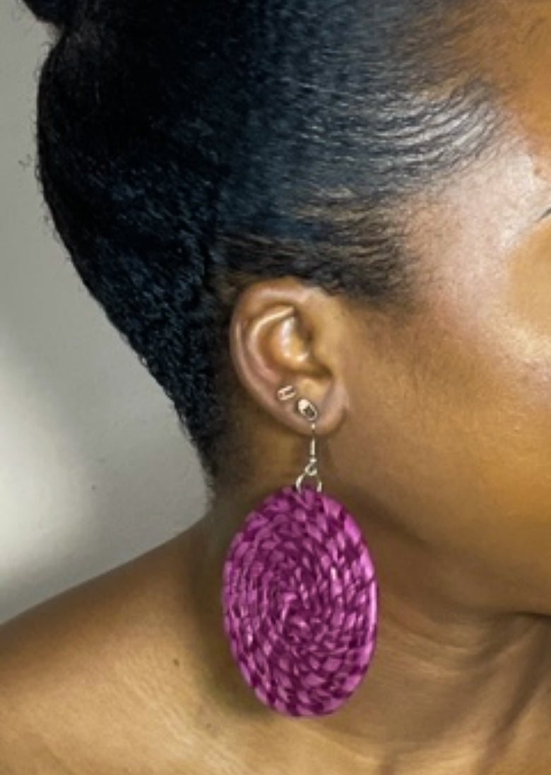 Dark Pink Circle Rattan Earring | African Rattan