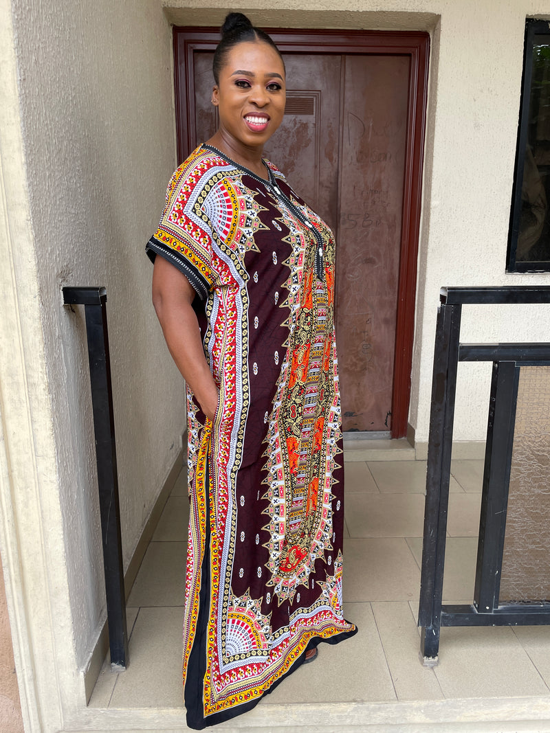 Ebony Maxi Dress | Brown Multicoloured African Tribal Print