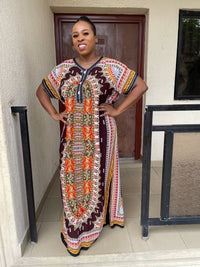 Ebony Maxi Dress | Brown Multicoloured African Tribal Print