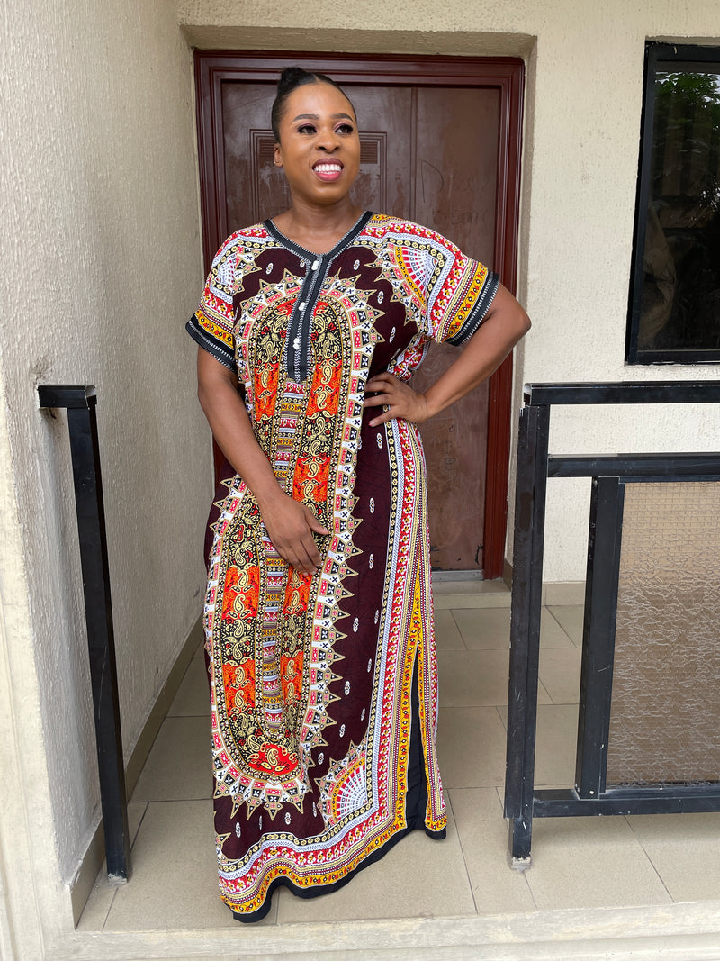 Ebony Maxi Dress | Brown Multicoloured African Tribal Print