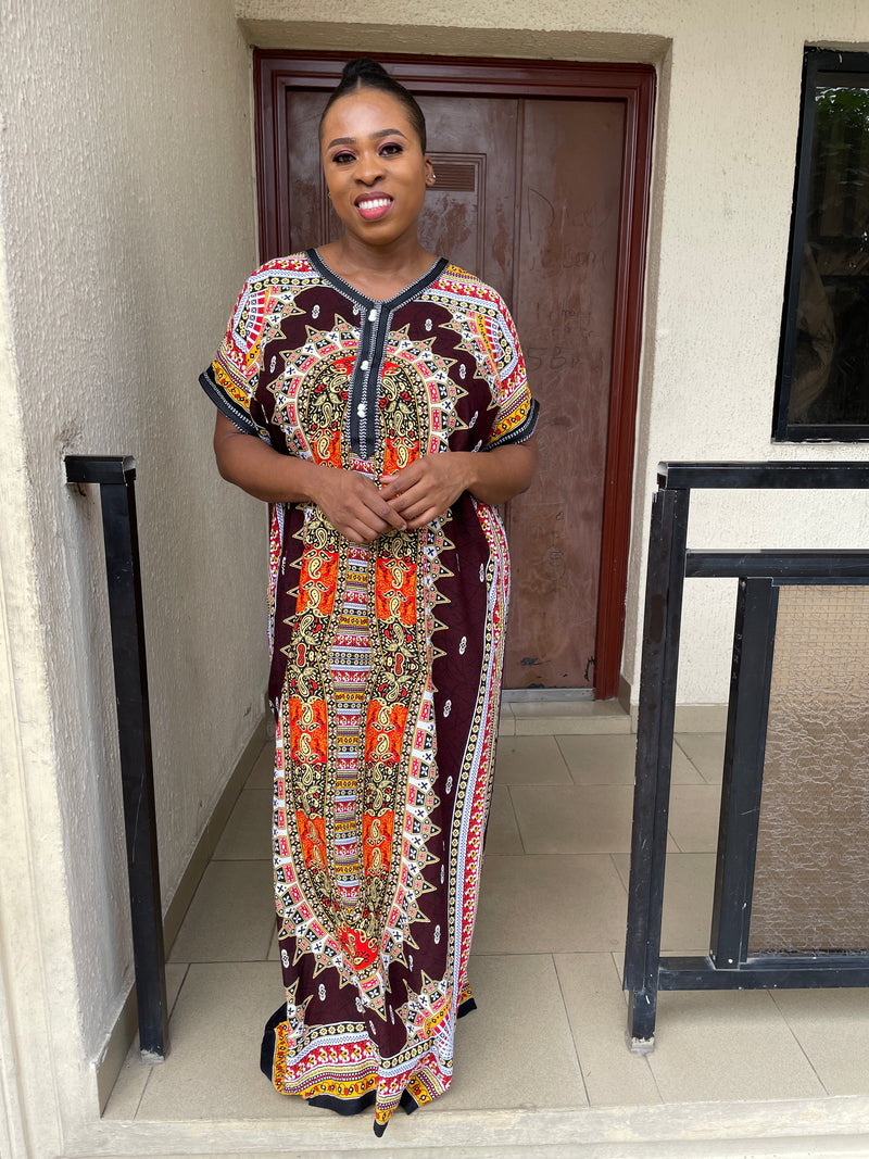 Ebony Maxi Dress | Brown Multicoloured African Tribal Print