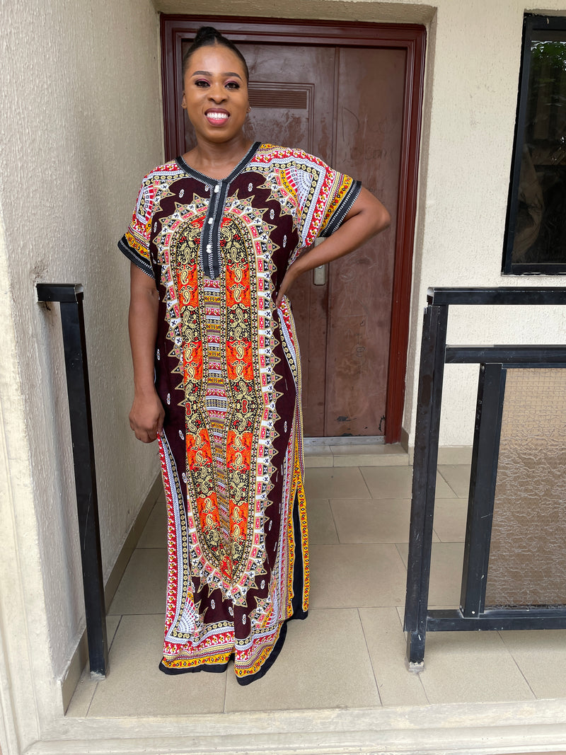 Ebony Maxi Dress | Brown Multicoloured African Tribal Print