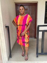 Eve Pink and Orange Midi African Tribal Dress