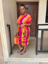 Eve Pink and Orange Midi African Tribal Dress