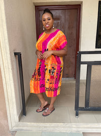 Eve Pink and Orange Midi African Tribal Dress