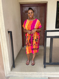 Eve Pink and Orange Midi African Tribal Dress