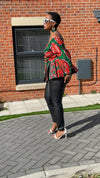 Cara Ankara Peplum Top | Green and Red African Print