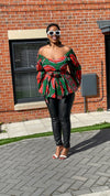 Cara Ankara Peplum Top | Green and Red African Print