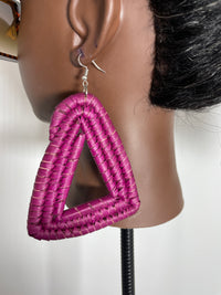 Pink Triangle Rattan Earring