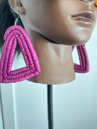 Pink Triangle Rattan Earring