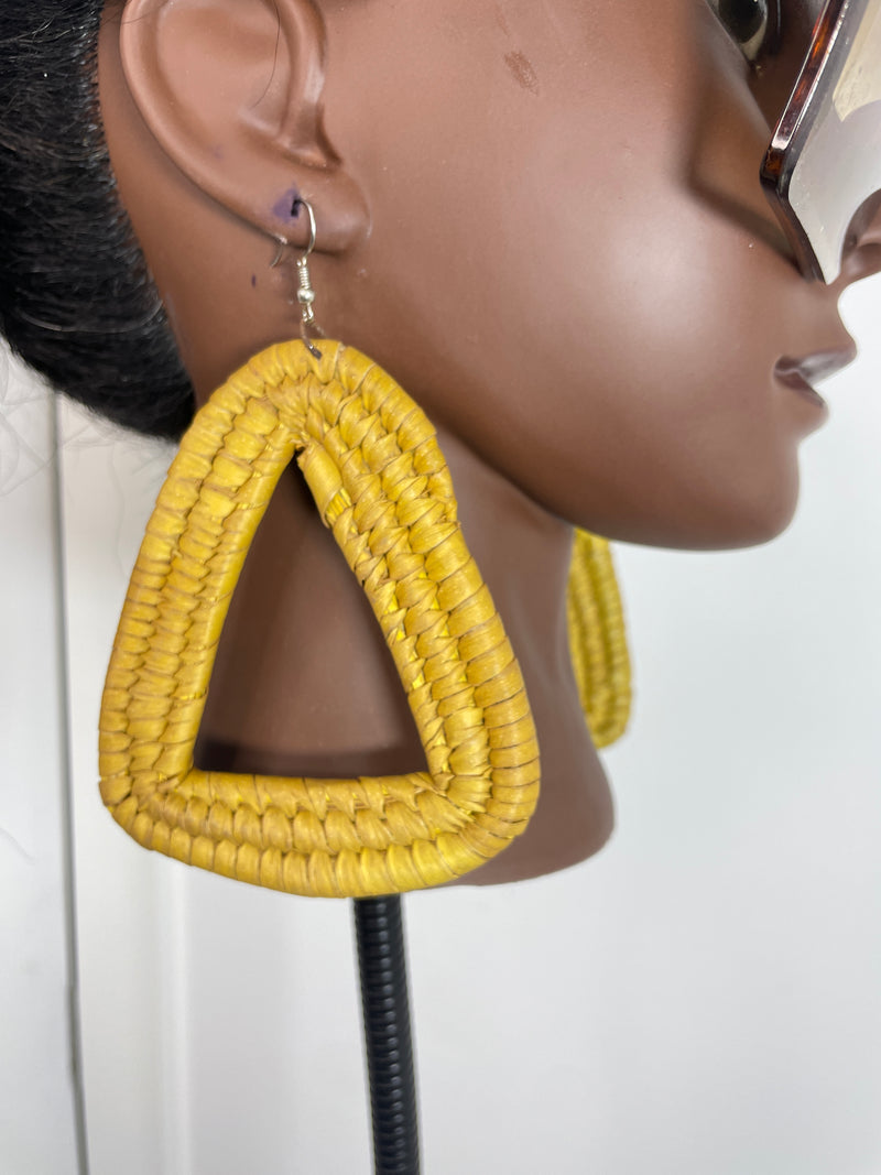 Yellow Triangle Rattan Earring