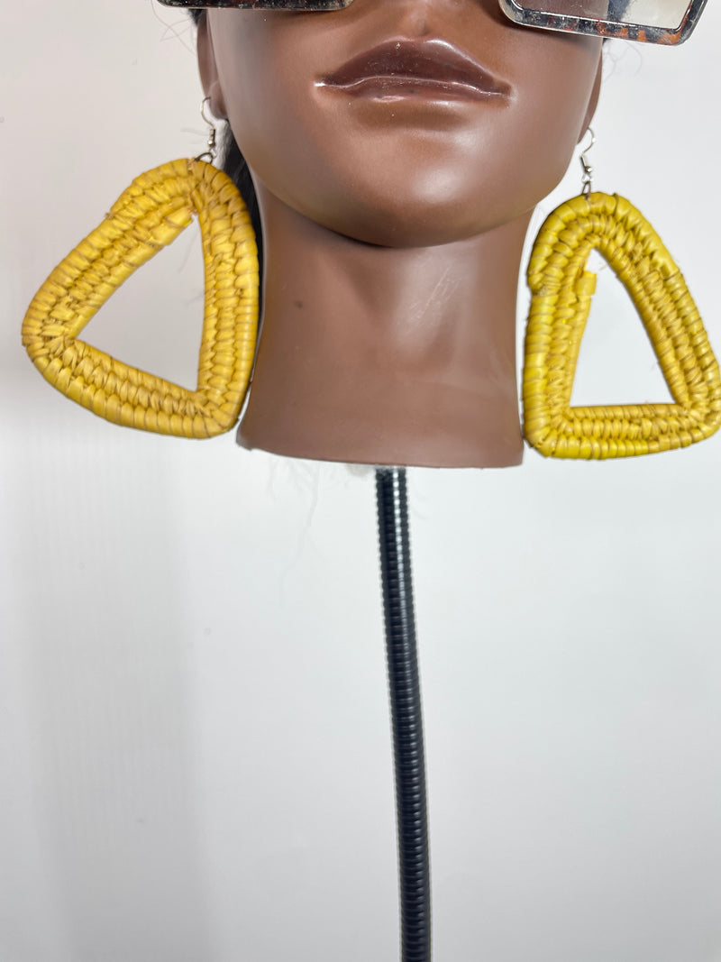 Yellow Triangle Rattan Earring