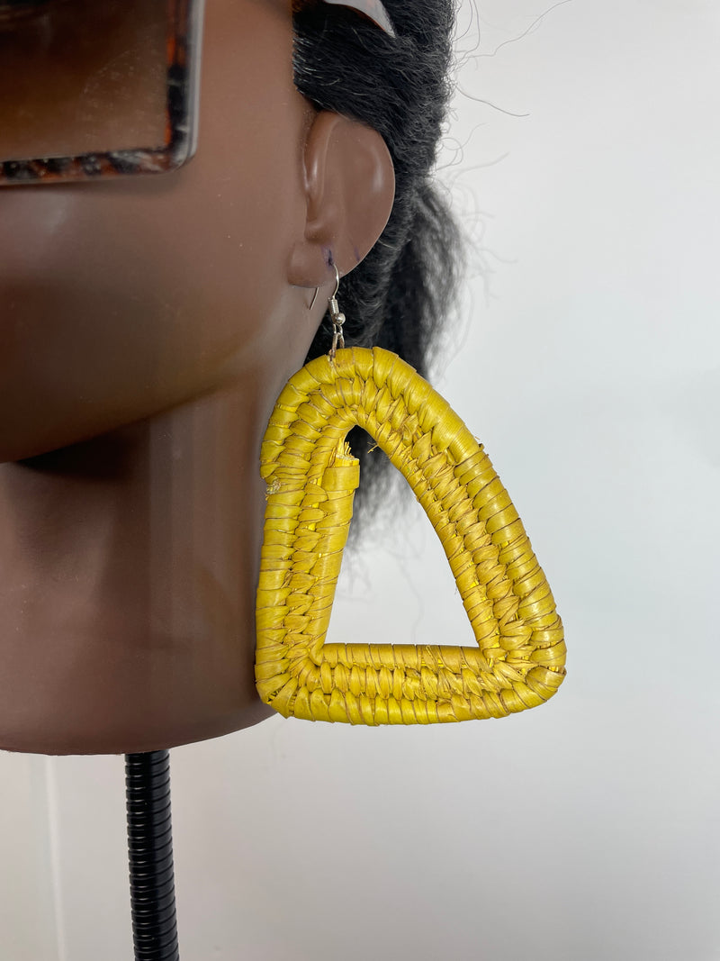 Yellow Triangle Rattan Earring