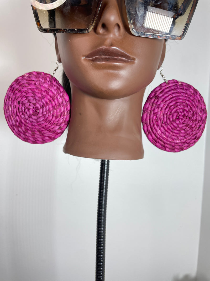 Pink Circle Rattan Earring | African Rattan