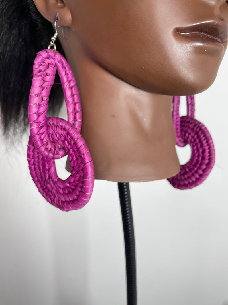 Pink Rattan loop Earring