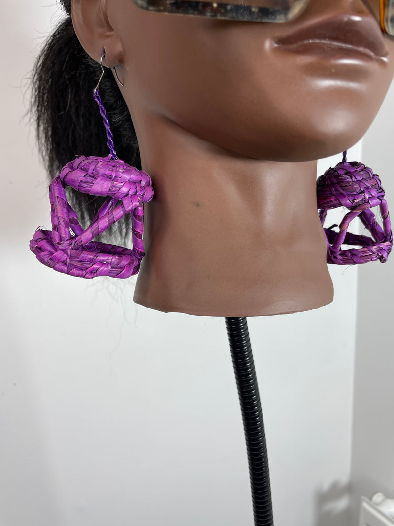 Purple Basket Rattan Earring