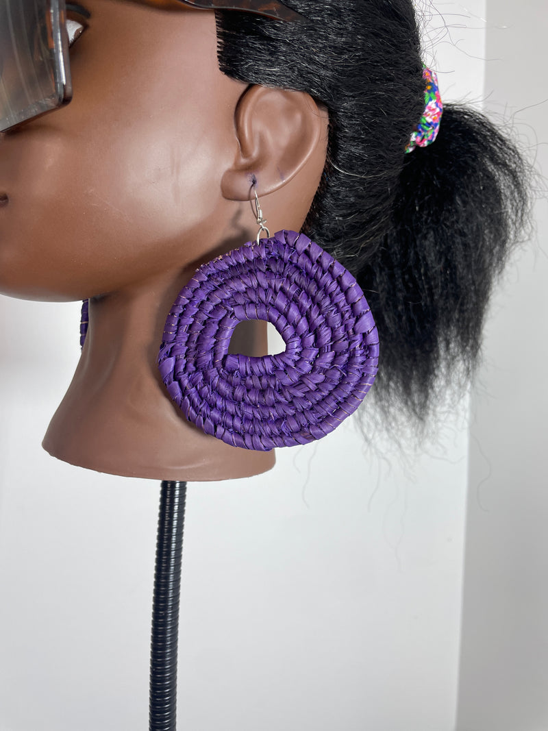 Purple Round Rattan Earring