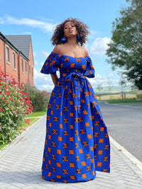 Acacia Blue African Print Maxi Dress