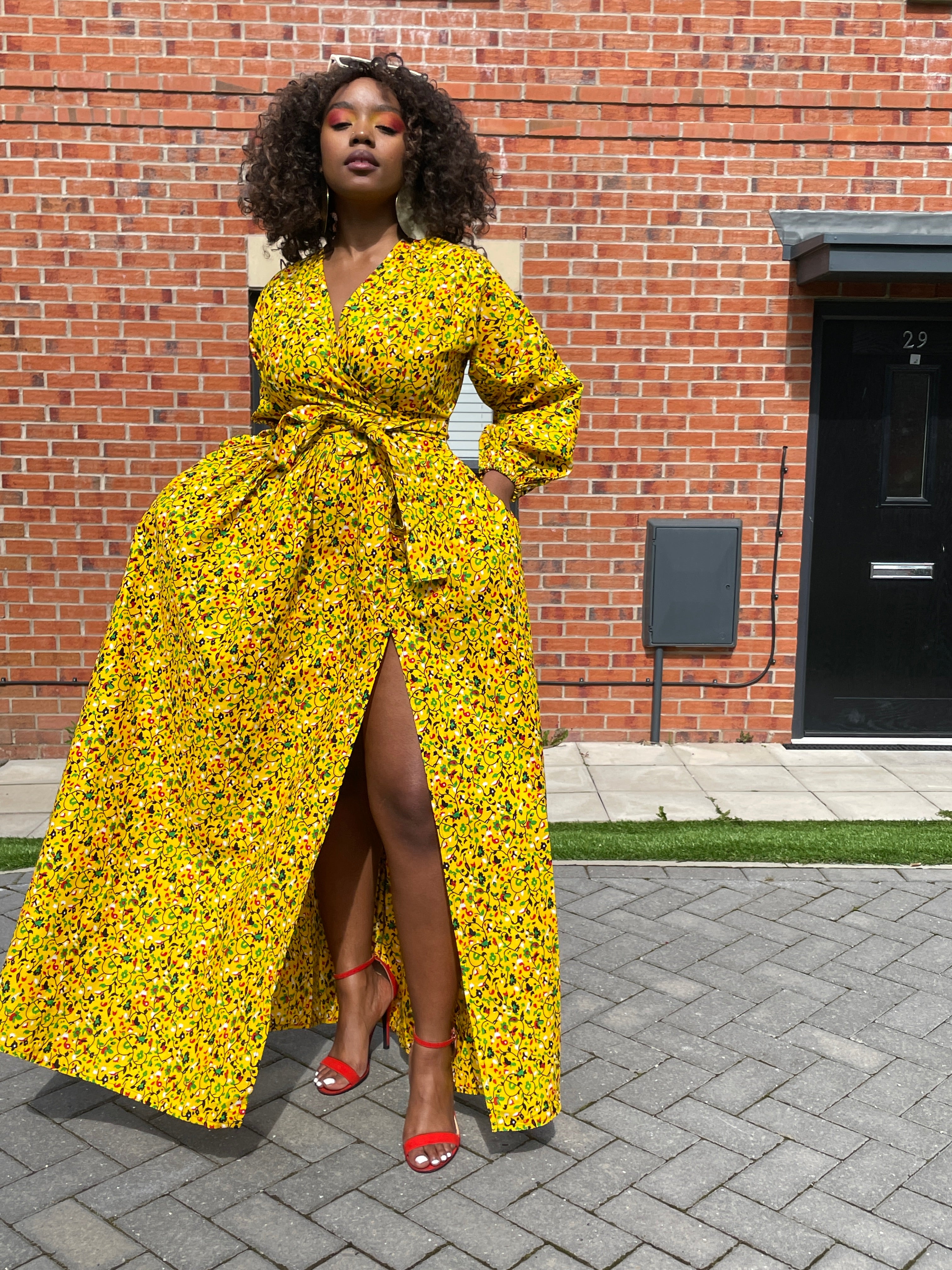 Ainsley Ankara Maxi Dress Yellow African Floral Print M.A.DKollection