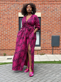 Aurelia Ankara Maxi Dress | Pink and Black African Print