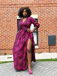 Aurelia Ankara Maxi Dress | Pink and Black African Print