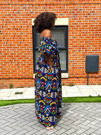 Apphia Ankara Maxi Dress | Blue Multicoloured African Tribal Print