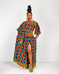 Nicole Ankara Off Shoulder Maxi Dress | Kente Multicoloured African Print