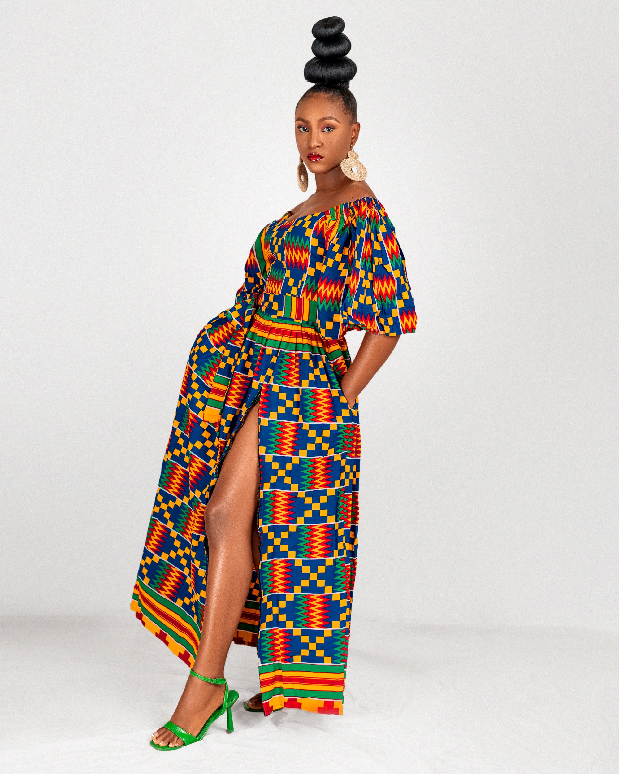 Nicole Ankara Off Shoulder Maxi Dress Kente Multicoloured African Pr M.A.DKollection