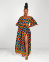 Nicole Ankara Off Shoulder Maxi Dress | Kente Multicoloured African Print